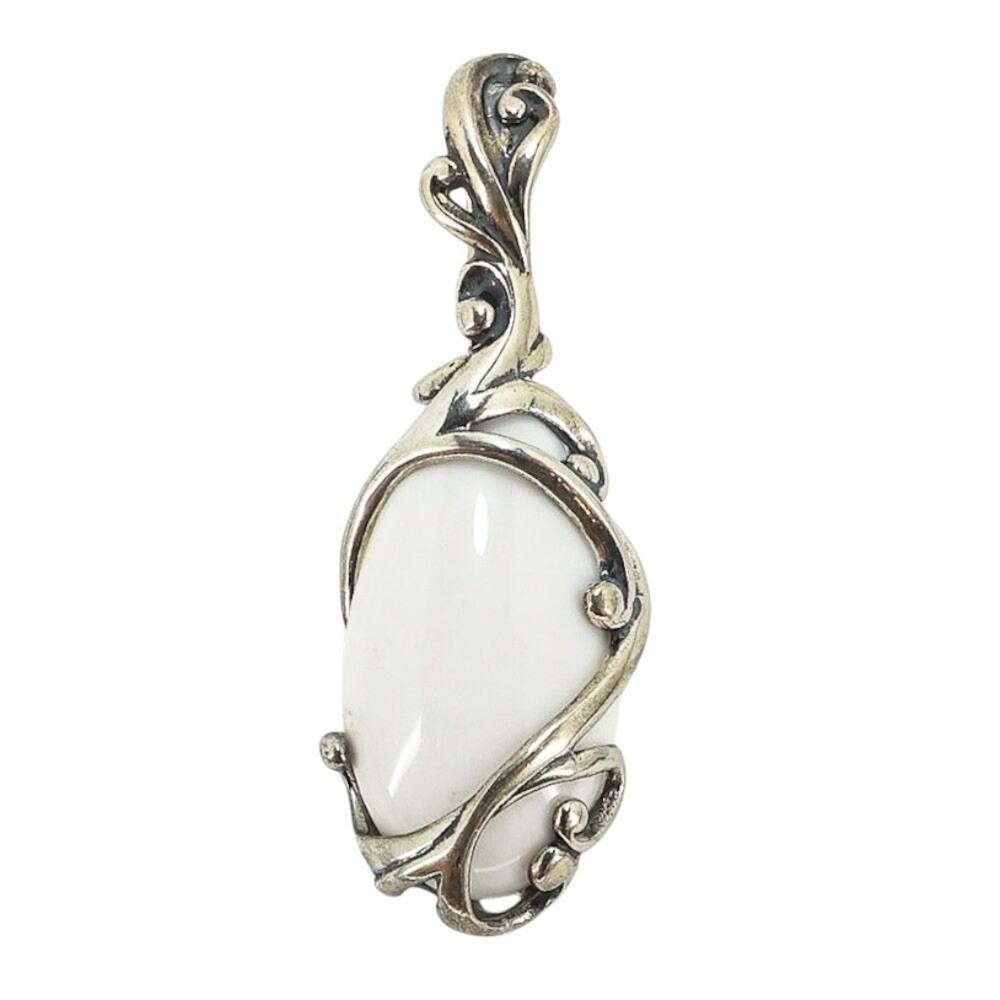 Relios Carolyn Pollack Sterling Silver White Cacholong Opal Cabochon Pendant 2”